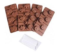 4-Pack Lollipop Silicone Mold Set - MoldFun Star Heart Spiral Daisy Flower Silicone Lolly Pop Tray for Hard Candy Chocolate Gummy Suckers