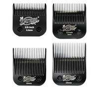 4 Pack Long Cut Pet Grooming Clipper Blades with Steel Cutters, Sizes 4FC, 3-3/4FC, 5/8HT & 3/4HT, Black, Compatible with Andis, Oster A5, Wahl KM10 A5 Style Dog Clippers