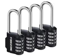 4 Pack Long Shackle Combination Padlock, 4 Digit Resettable Locker Padlocks
