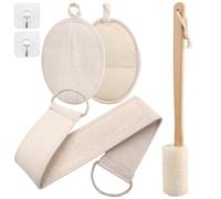 4 Pack Loofah Exfoliating Back Scrubber Set Natural Loofah Sponge Pad Long Wooden Handle Loofah Luffa Loofa Bath Brush Double Side Scrubbing Strap Back Scrubber for Men Women Bathroom Accessories