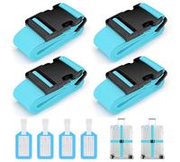4 Pack Luggage Straps, Suitcase Belts Luggage Straps for Suitcases, Easy to Spot Suitcase Straps with Luggage Labels, Travel Accessories Band Luggage Belt for Baggage (4 Neon Blue)