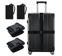 4 Pack Luggage Straps Suitcase Tags Set,Adjustable Suitcase Belts TSA Approved Silicone Luggage Tags Travel Suitcase Tags with Name ID Card - Black