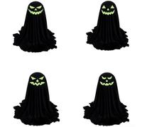 4 Pack Luminous Black Specter Set - Glowing Halloween Desktop Ornaments with Multi Expressions 25-48cm Height(A)