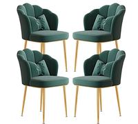 4 Pack Luxury Velvet Dining Chairs with Backrest Carbon Steel Legs Perfect for Home Office Nail Salons Makeup Tables Elegant Green with Gold Feet