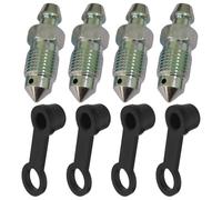 4 Pack M10x1mm Brake Bleed Screws with Nipple Caps for Cars & Motorcycles | Rust-proof steel build, airtight leak-proof seal, fits disc calipers & brake pumps, easy install, durable for brake servicing