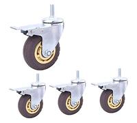 4 Pack M12 Heavy-Duty Swivel Casters with Thread Pneumatic Rubber Wheels for Furniture and Industrial Transport 3-Inch Grey Caster Wheels with Brakes