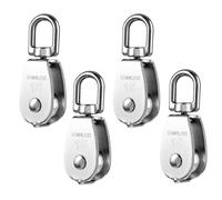 4 Pack M15 304 Stainless Steel Pulley Lifting Single Pulley Block Wire Rope Crane Single Pulley Block Crane Swivel Hook Double Pulley Roller Loading