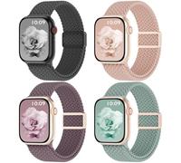 4 Pack Magnetic Braided Solo Loop Compatible with Apple Watch Band 38mm 40mm 41mm 42mm 44mm 45mm 46mm 49mm Women Men, Stretchy Nylon Sport Elastic Strap for iWatch Series 10/9/8/SE/7/6/5/4/3/2/1 Ultra