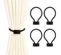 4 Pack Magnetic Curtain Tiebacks - Black Cotton Rope Curtain Holdbacks, Strong Rust-Resistant Magnet Closure, No-Drill Adjustable Drape Ties for Bedroom Living Room Hotel Office Windows