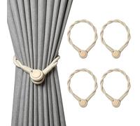 4 Pack Magnetic Curtain Tiebacks, Modern Simple Decorative Weave Rope Drape Tie Backs, Strong Magnet Curtain Holdbacks for Thin or Thick Drapery, Home & Office Window Treatment Decor - Beige
