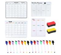 4 Pack Magnetic Planner for Fridge, Magnetic Calendar Whiteboard for Fridge with 16 Markers and 2 Eraser for Family Meal Planner Board, Home Kitchen Office, 28 * 21cm