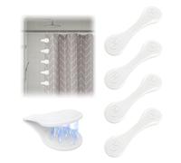 4 Pack Magnetic Silicone Shower Curtain Clips for Keeping Liner Closed to Wall Against Water Splashing Out, Self Adhesive Windproof Splash Holder, Easy to Use & Install, No Damage to Surface (White)