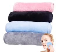 4 Pack Make Up Remover Cloth, 40 * 20 CM Flannel Face Cloth Face Wipes for Sensitive Skin Make Up Removing(Blue+Grey+Black+Pink)