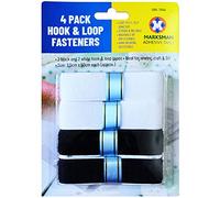 4 Pack Marksman 25mm Hook & Loop Tape Fasteners Self Adhesive Stick On Heavy Duty DIY Strip 1 Meter White + 1M Black Set Reusable Sewing Fabric Kit Home School Office Workshop Sealers UK Free P&P
