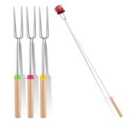 4 Pack Marshmallow Toasting Forks - Extendable Stainless Steel Roasting Sticks for Fire Pit, BBQ & Campfire - Retractable S’Mores Kit Accessories for Marshmallows & Hot Dogs