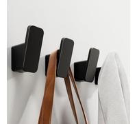 4-Pack Matte Black Towel Hook for Bathroom, Robe Coat Hook, Heavy Duty Wall Hooks for Hanging Bag Hat Mudroom Bedroom, No Drill Hanger with Glue or Mount with Screw, Holder Back of Door Outdoor