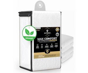 4-Pack MATTSHIELD Max Comfort Pillow Protectors, Standard - Zippered, 100% Waterproof, Organic Cotton Terry Surface, Quiet & Breathable Pillowcase Covers