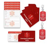 4 Pack Medical Alert Emergency Contact Information Id Card for Wallet and 2 Pcs Medical Alert See Card in Wallet Keychain