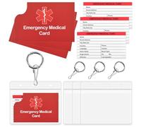 4 Pack Medical Alert Keychain Emergency Medical Information Id Card Emergency Contact Card Wallet with Resealable Badge Holder for Caretakers (Red Keychain)