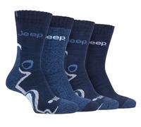 Jeep - 4 Pairs Mens Anti Blister Thick Cushioned Luxury Boot Socks for Outdoor Activities | Hiking Walking Trekking (6-11, Denim/Navy)