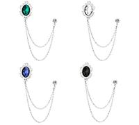 4-Pack Men's Lapel Diamond Chain Brooches Lapel Pin for Men Suit Accessories Gem Fringe Tie Pins Chain Collar Dress Corsage Badges The Best Gifts for Father's Day on Valentine's Day, Silver Gemstone