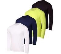 4 Pack: Mens Long Sleeve T-Shirt Workout Football Quick Dry Fit Gym Tee Shirt Athletic Active Performance Skin Rugby Training Wicking Exercise Clothing Running Sport Undershirt Top -Set 9-L