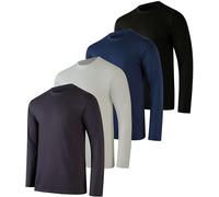 4 Pack: Mens Long Sleeve T-Shirt Workout Football Quick Dry Fit Gym Tee Shirt Athletic Active Performance Skin Rugby Training Wicking Exercise Clothing Running Sport Undershirt Top -Set 7-XXL