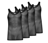 4 Pack Mens String Vests - Black - S