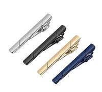 4 Pack Men's Tie Clips Long Styles Set Square Edges Tie Tack Pins Silver Gold Black Blue Necktie Bar Necktie Wedding Business for Men Daily Life Wedding Anniversary Business Father's Day Gifts (Twill)