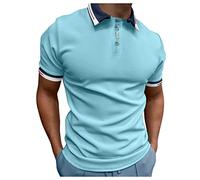4 Pack Mens Tshirts Polos Pique Tipping Pocket Collar Buttoned Regular Fit Top Mens Gym Clothing Tops Mens Long Sleeve t Shirt uv Protection Zip Running top Mens T-Shirt (Light Blue, XXL)