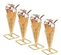 4 Pack Metal Ice Cream Cone Holder Stand, Cone Holder for Standard Size Ice Cream Cones, Charcuterie Cones, Waffle Cones and Sugar Cones, Sushi, Color: Electroplated Golden