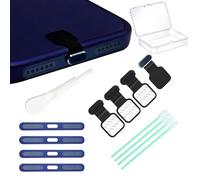 [4-Pack] Metal Phone Anti-Lost Dust Plug, Type-C Cover Cap, Metal Mesh Speaker Dust Cover, Cell Phone Cleaning Kit with Brush - Universal Port Plug Set for iPhone17 Pro/Pro Max (Dark Blue 17 Pro)