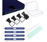 [4-Pack] Metal Phone Anti-Lost Dust Plug, Type-C Cover Cap, Metal Mesh Speaker Dust Cover, Cell Phone Cleaning Kit with Brush - Universal Port Plug Set for iPhone17 Pro/Pro Max (Dark Blue 17 Max)