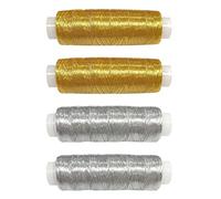 4 Pack Metallic Sewing Thread Set 2 Golden+2 Silvery Shiny Threads for Hand Embroidery, Patchwork, Quilting, Universal for Sewing Machines (Brother, Babylock, Janome) & Overlocker Decorative Stitch