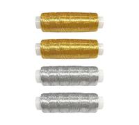 4 Pack Metallic Sewing Thread Set, Shiny Golden Thread and Silvery Threads for Embroidery and Patchwork, Universal Sewing Machine Threads for Quilting, Overlocker Use, Hand Machine Decorative Stitches