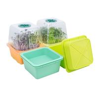 4 Pack Microgreen Growing Trays, Sprouting Tray with Humidity Dome, 1.2 mm Small Mesh Holes, BPA Free, Sprouter Kit for Growing Mirco Seeds, Like Broccoli, Alfalfa, Radish, Clover - Colorful Base