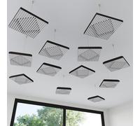 4 Pack - Mini Acoustic Ceiling Panel | Hanging 3D Sound Absorber with Suspension Kit | Acoustic Ceiling Decor | HDF Mini Hanging Panels | 25×25 cm | Color: [White | WILDS-Mini]