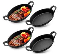 4 Pack Mini Cast Iron Skillet, Small Cast Iron Skillet Pan Matte Black Serving Skillets Casserole Dish Gratin Cookware for Kitchen Restaurant Barbecue Indoor Outdoor Picnic (21.5 x 15.5 cm)