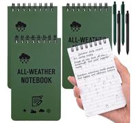 4 Pack Mini Waterproof Notebook, 3x5in Pocket Notepads with 4 Ballpoint Pens, All-Weather Memo Pads with Top-Spiral, Grid Paper Tactical Steno Pads, 50 Page Military Mini Notebook for Office, Outdoors