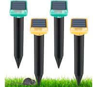 4 Pack Mole Repellent for Lawns, Solar Powered Gopher Repeller Mole Stake Deterrent Vole Chaser, Sonic and Vibration to Expel Mole Snake Chipmunk Groundhogs and Other Burrowing Rodents (Green, Yellow)