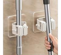 4 Pack Mop and Broom Holder Wall Mounted, Self Adhesive Broom Hanger Without Drilling, Non-Slip Tool Organizer Gripper for Home, Kitchen, Bathroom, Garden, Grey Cleaning Tool Hooks