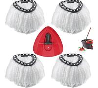 4 Pack Mop Refills + 1 Replacement Base for Vileda Turbo, Premium Microfibre Heads, Triangular EasyWring Spin Mop, Machine Washable Spares