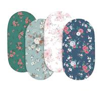 4 Pack Moses Basket Fitted Sheets, 82X41cm Soft Newborn Baby Bassinet Sheets for Girls and Boys, Crib Fitted Sheet, Easy Care & Machine Washable, For Oval, Rectangle Bassinet Leaves (Floral)