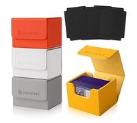 4 Pack MTG Commander Deck Box with 50 Card Sleeves - Holds 400+ Double Sleeved Cards (100+ Per Box), Leather Magic The Gathering Deck Box Set, 8 Dividers, Magnetic Closure, Orange/Yellow/Grey/White