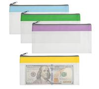 4 Pack Multi-Purpose Money Pouch, Cash Envelopes with Zipper, Money Bags Clear Bank Deposit Coin Bag for Coin, Deposit, Checks, Receipts, Passport (Color B)