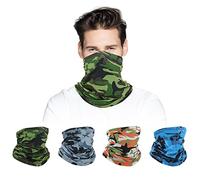 4 Pack Multifunctional Headwear, Bandana Face Masks for Men &Women, Face Coverings Bandana Elastic Tube Scarf UV Resistence, Windproof Neck Gaiter Scarf for Outdoor Sports, Cycling Fishing（Camouflage）