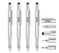 4 Pack Multitool Pen Extra Refills Set, 6 in 1 Multitool Pen with Ruler & Levelgauge, Multifunctional Metal Ballpoint Pen, Cool Gadget for Men, Unique Gift (Silver)