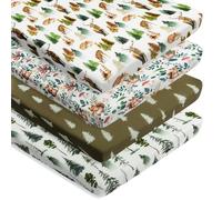 4 Pack N Play Sheets Woodland Forest Animals Wood Neutral Unisex Fitted Baby N Play Bedding Sheets Fitted for Standard Pack and Plays and Mini Cribs Set for Baby Boys or Girls (Cartoon Fox)