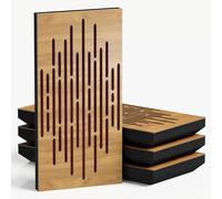 4-Pack - Narrow Acoustic Panels with Velvet Fabric | 50x25 cm | Decorative Noise Control & Echo Reduction | Sound Absorption & Diffusion | Color: [WAVE-F - Oak | Burgundy]