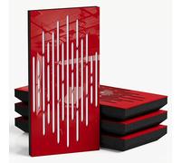 4-Pack - Narrow Acoustic Panels with Velvet Fabric | 50x25 cm | Decorative Noise Control & Echo Reduction | Sound Absorption & Diffusion | Color: [WAVE-F - Red plastic | White]